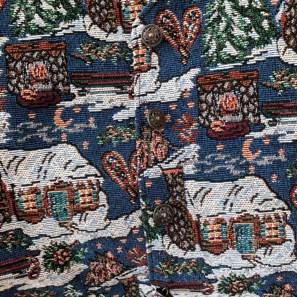 Vintage 90s Christmas Village Embroidered Cottagecore Retro Vest Large Kitschy - Picture 11 of 12